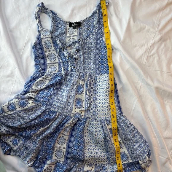 Lulus Blue Patterned Women's baby doll Mini dress Sz S - Picture 5 of 6